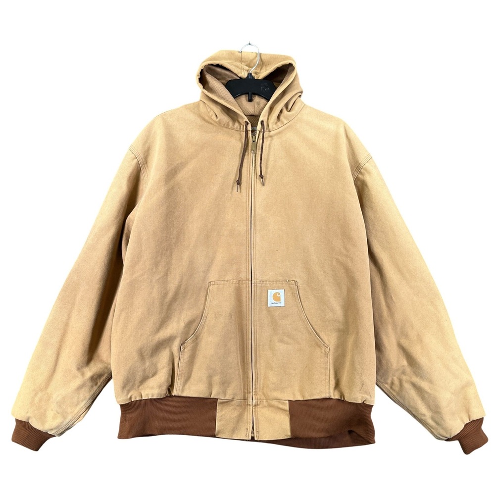 Vintage Carhartt Active Jacket Mens 4XL Hooded Thermal Lined Canvas Workwear Tan
